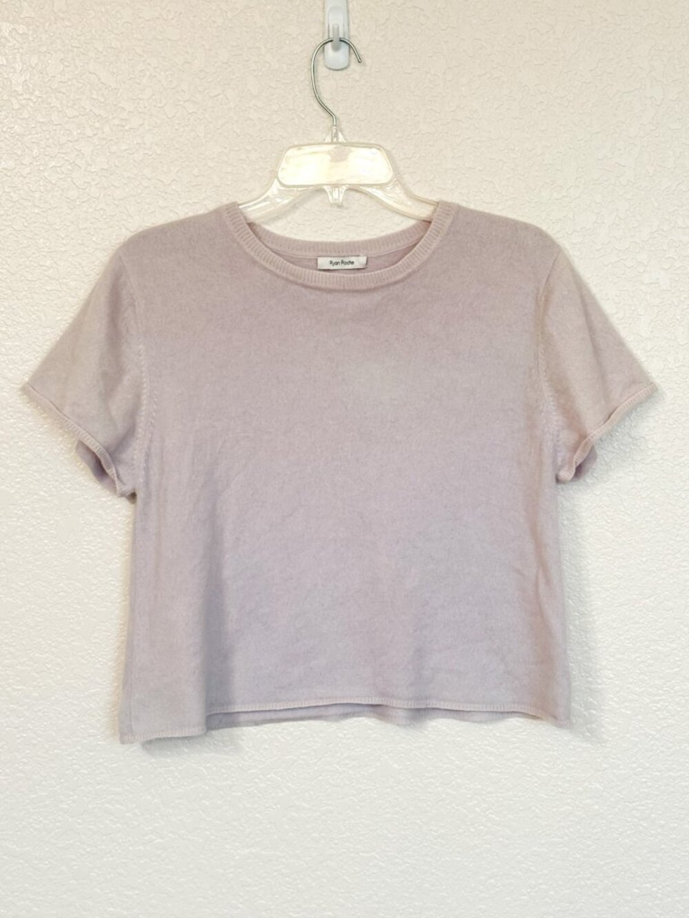 Ryan Roche Cropped Pure Cashmere Sweater Women’s Size XS Purple Short Sleeve
